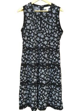 Michael Kors Sleeveless Tiered Dress Womens XL Black White Floral Casual Chic